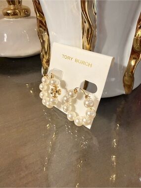 Tory Burch Gold & Pearl Hoop Earrings